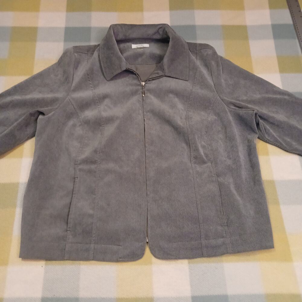Christopher & Banks Women Gray Corduroy Stretch Zip Blazer Jacket 2xl
